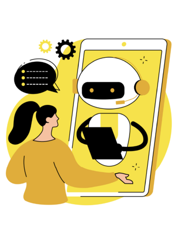 Illustrated graphic of a person interacting with a GenAI robot