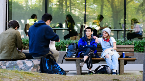 students hanging out together in the Rock Garden