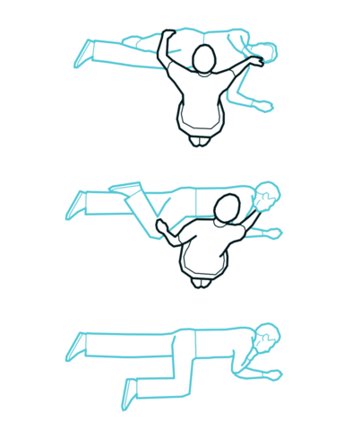line drawing of how to move someone into the first-aid recovery position
