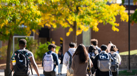 students walking on campus