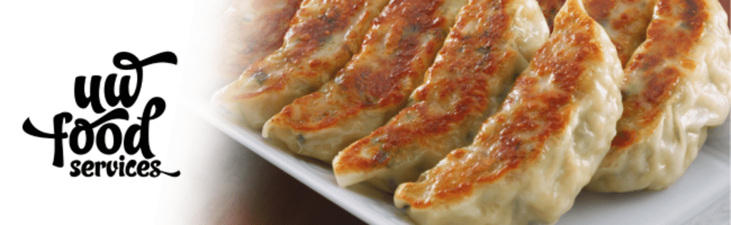 Image of dumplings with the University of Waterloo Food Services logo