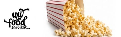 popcorn spilling out and UW Food Services logo
