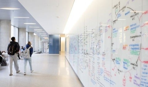 Graphs and notes on QNC whiteboard walls while students walk by