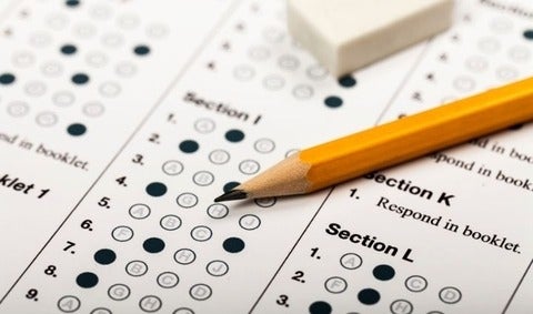 Multiple choice scantron sheet with pencil