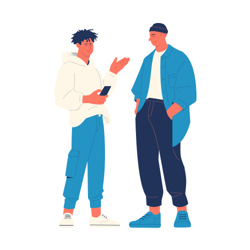 Two men talking standing across from each other