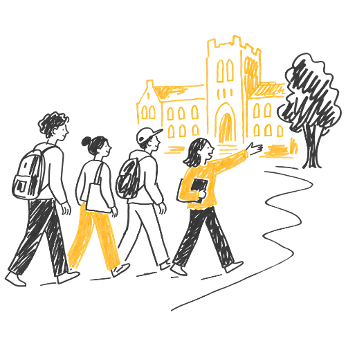 Illustration of students on campus