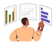 A man looking at different graphs and analyzing them.