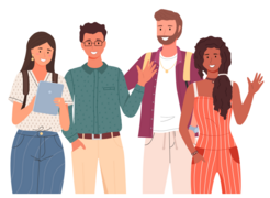 A group of 4 students all looking happy.