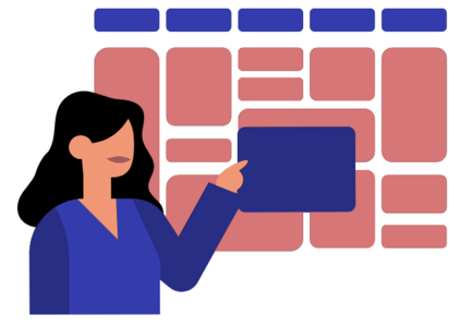 A girl pointing at her schedule, planning to add in a blocked time period.