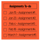 A list of five assignments to do, all different due dates. All on an "Assignments to-do" list.