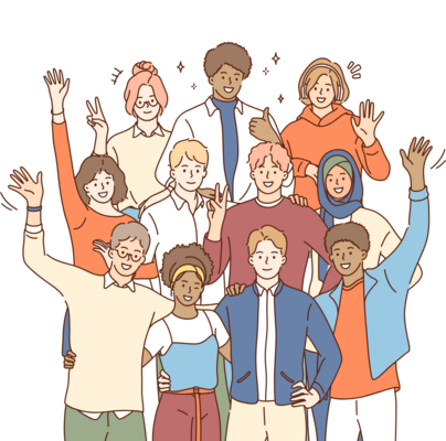 illustration of a group of students to represent friendship