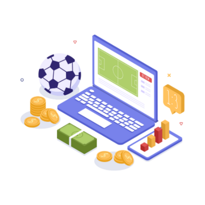 illustration of a laptop surrounded by icons related to online gambling.