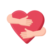 red heart with hands hugging it
