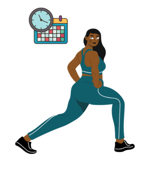 illustration of a student stretching with a calendar and timer in the background