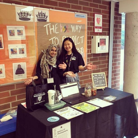 Two Green Residence Ambassadors hosting sustainability booth