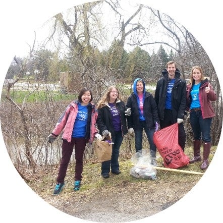 Students and staff cleaning up waste from Laurel Creek shoreline/riverbank