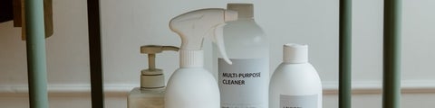 Close-up of white cleaning supplies