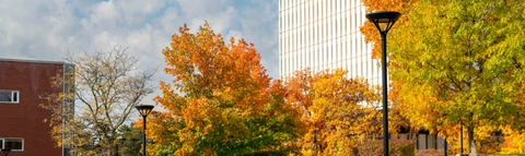 DP and Tatham Centre with fall foliage in foreground