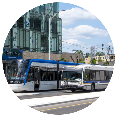 The ION running beside a bus