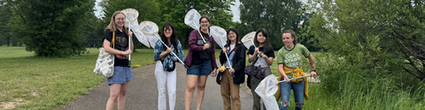 Students with butterfly nets along path at BioBlitz
