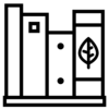 Books on shelf with leaf line icon