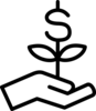 Hand with green dollar line icon