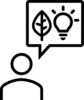 Person having an idea bubble with leaf and lightbulb line icon