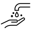 Tap with water dropping into hand line icon