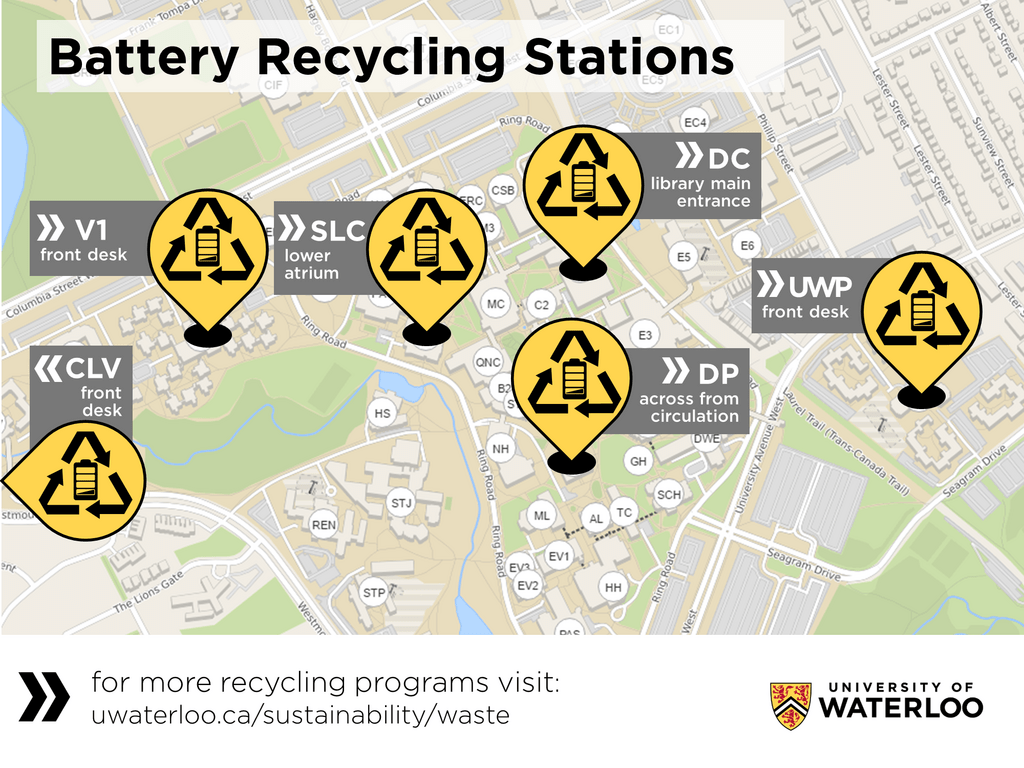 Battery recycling stations on campus
