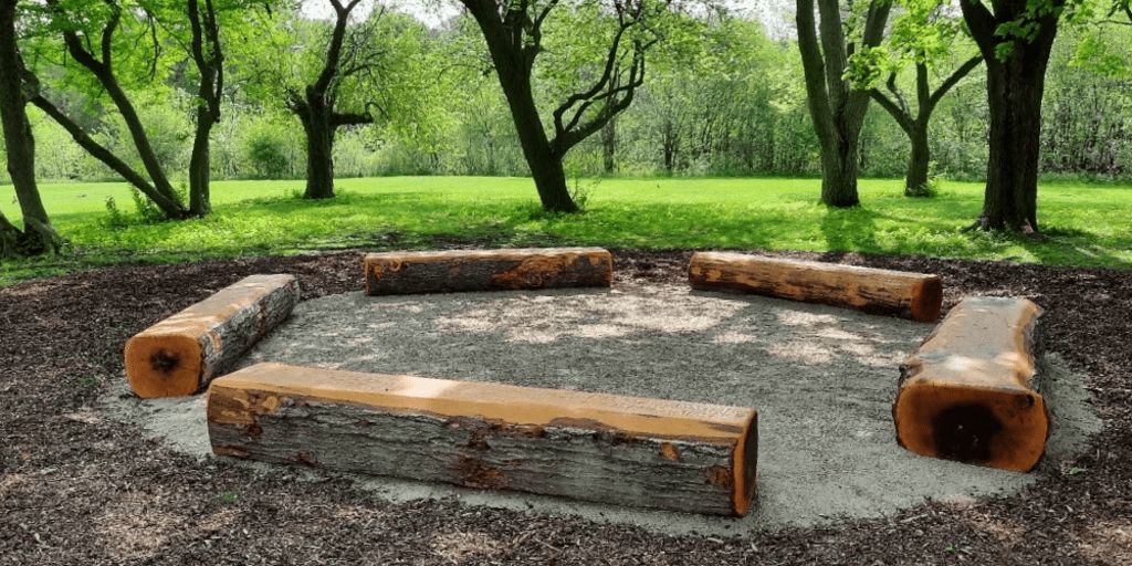 Log benches across from EV3