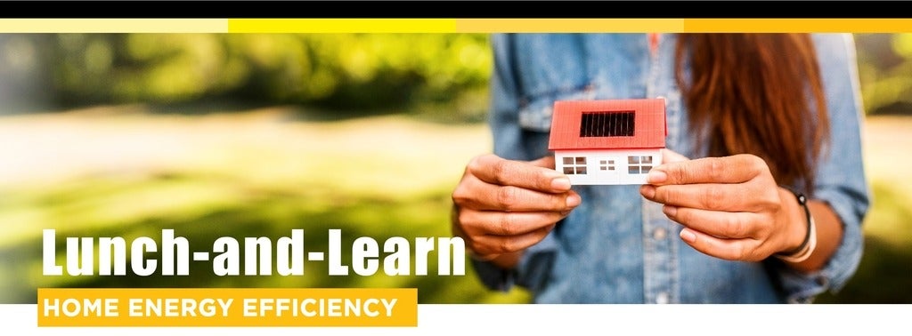 Lunch-and-learn header image of woman holding small house