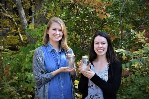 Beth Eden and Andrea Bale with their mason jars for the zero waste challenge