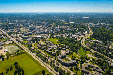 Aerial view of University of Waterloo campus