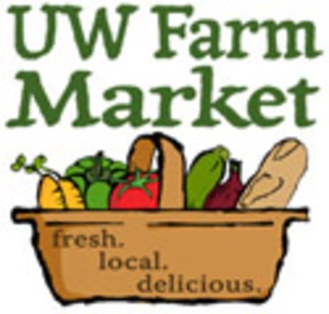 UW Farm Market Logo - fresh, local, delicious written on vegetable basket