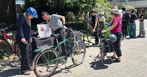 Bikes being repaired at bike fair