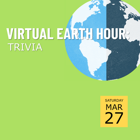 Virtual Earth Hour Trivia poster; graphic of Earth in top right corner with bright green background