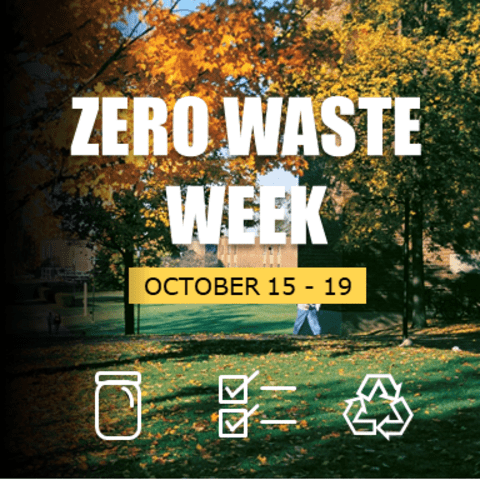 Zero Waste Week poster with mason jar icon, test icon and recycling icon