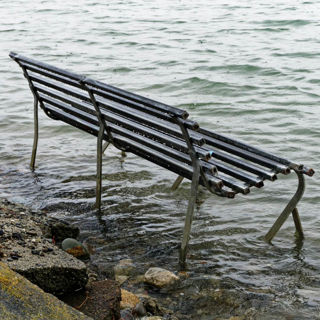 Bench sitting in flooding water