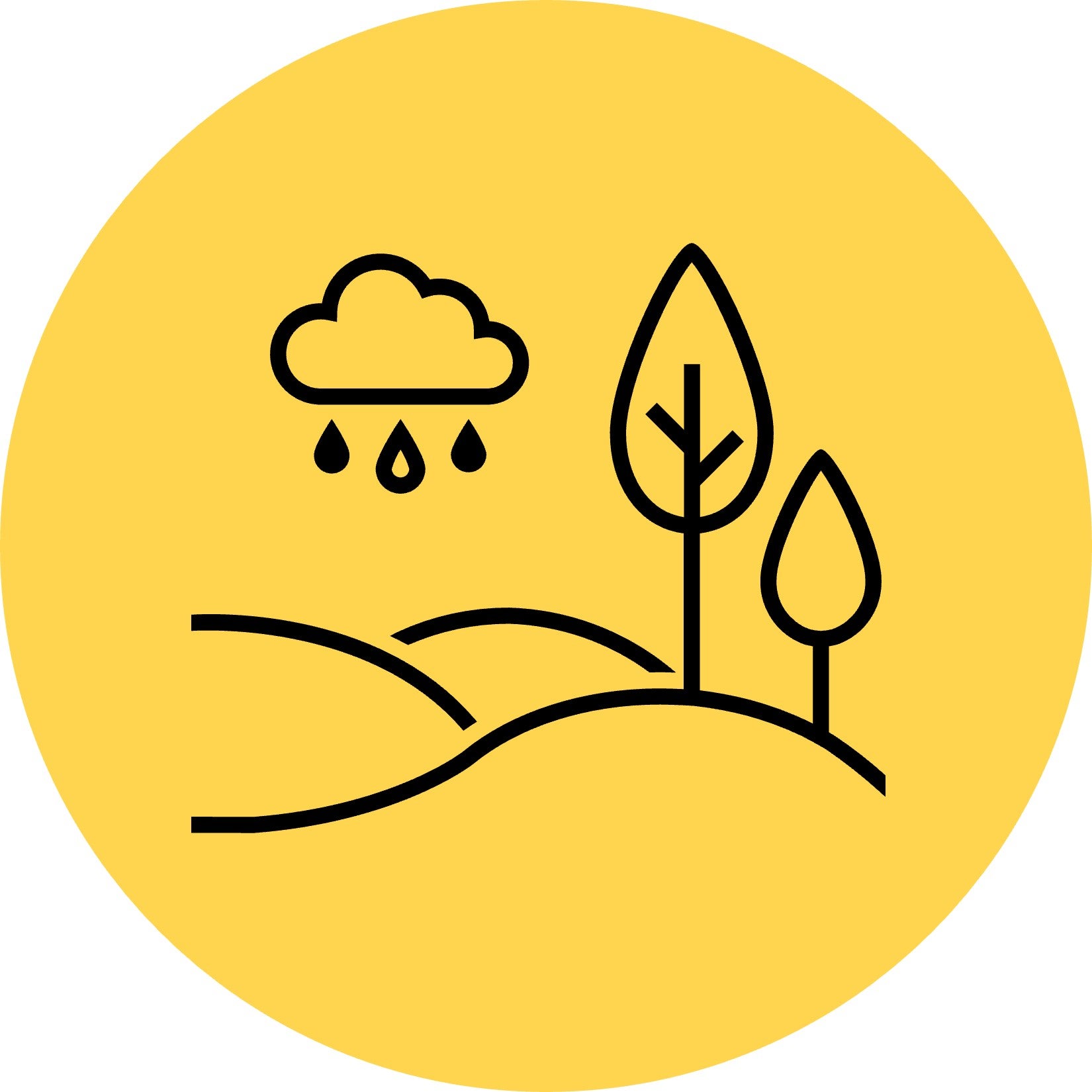 Line icon of trees, grass and clouds