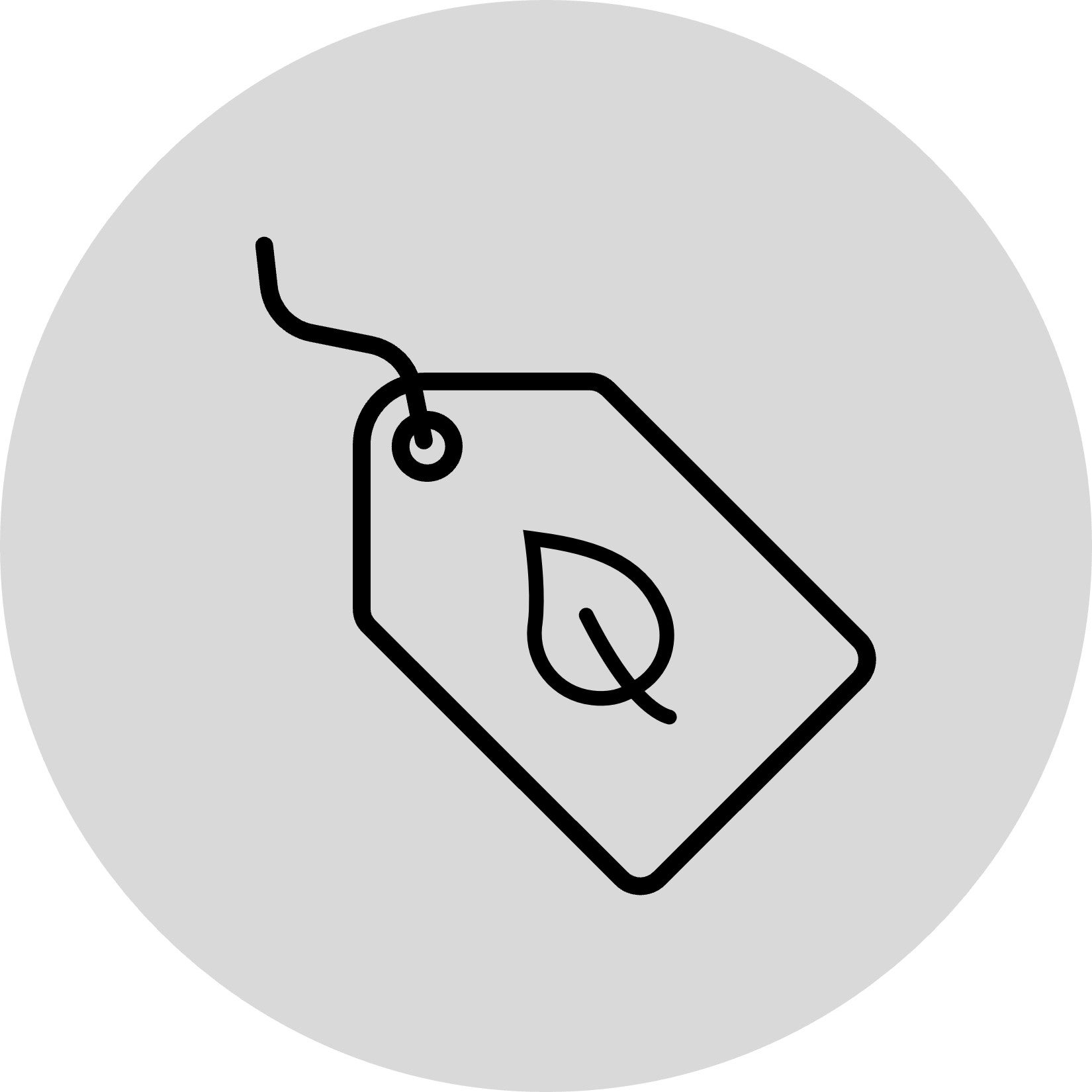 Shopping tag with green leaf line icon