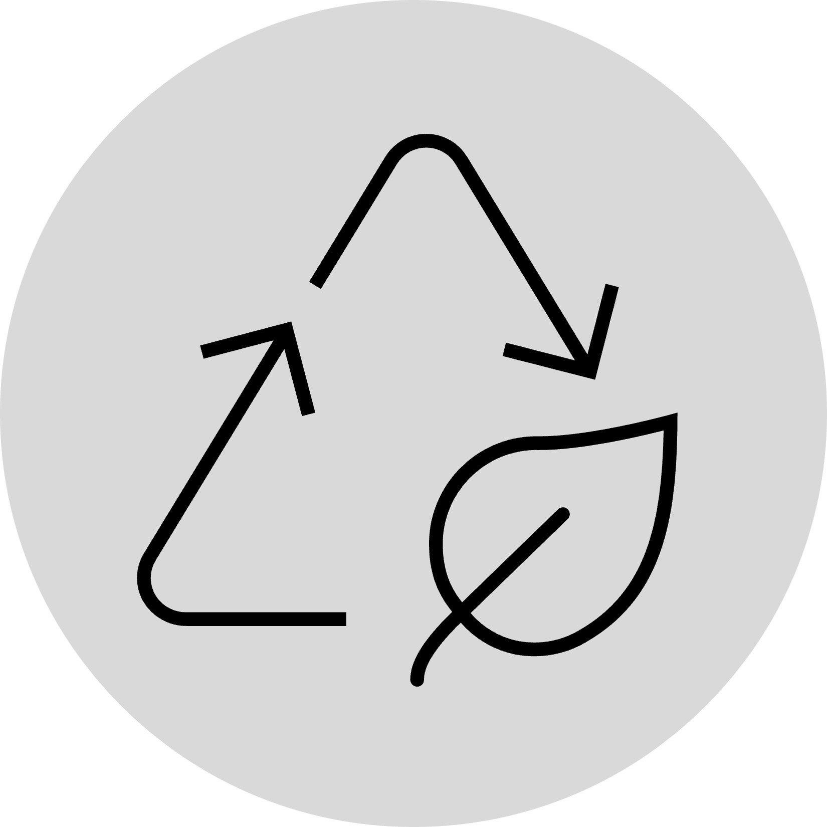 Recycling icon with leaf in bottom right corner line icon