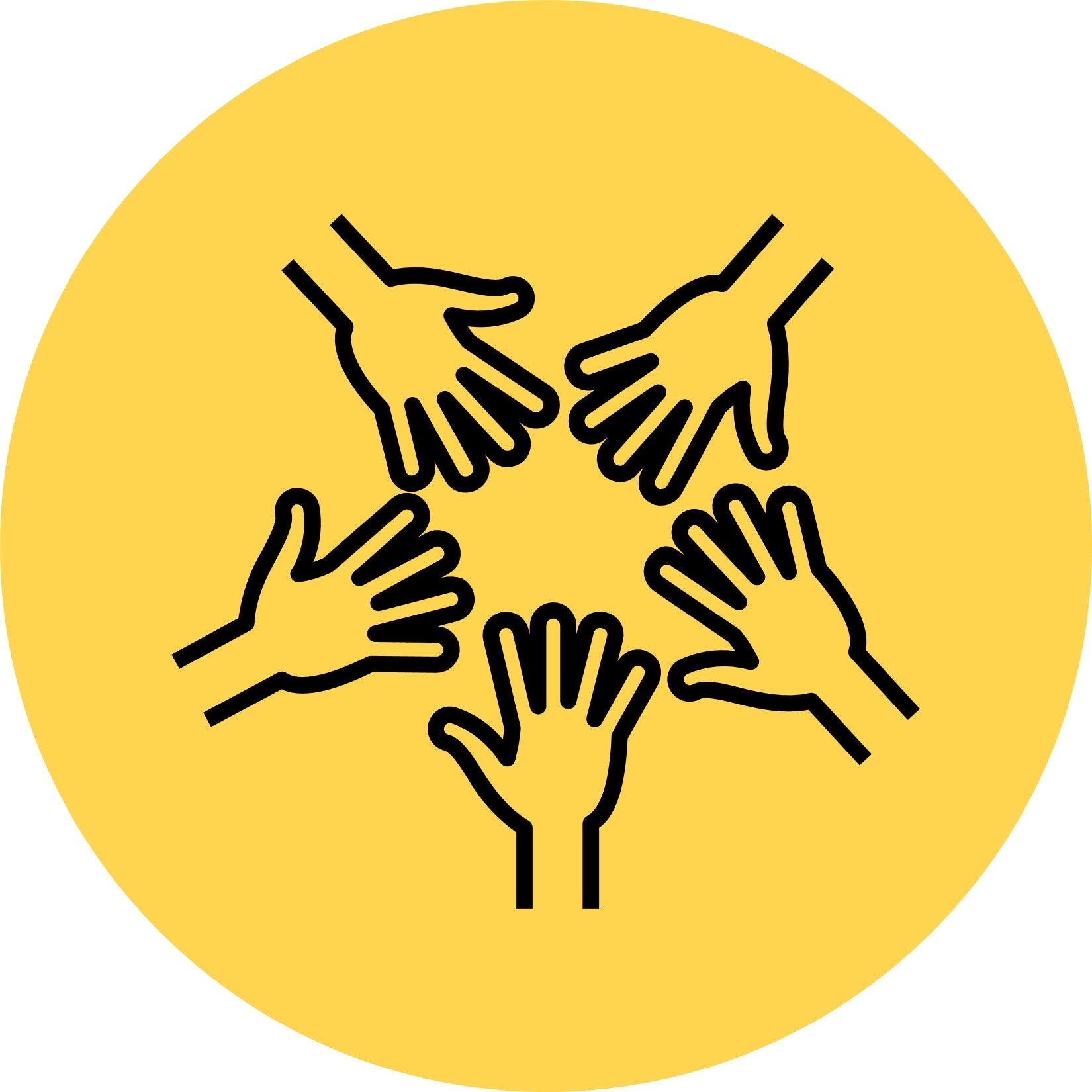 Line icon of five hands putting hand into middle