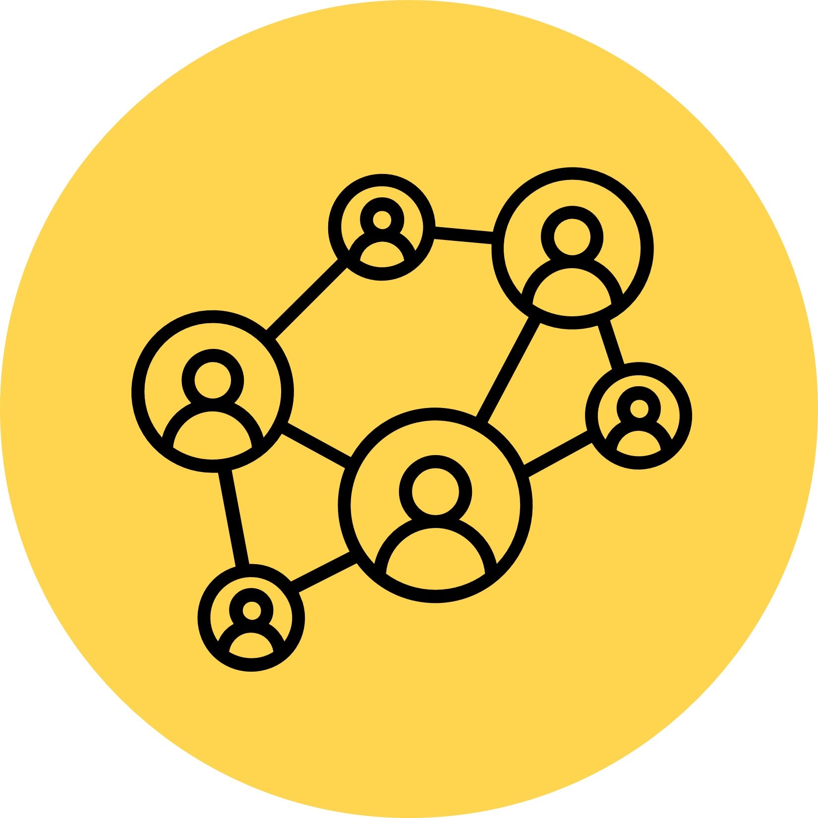 Line icon of 6 people connected in network