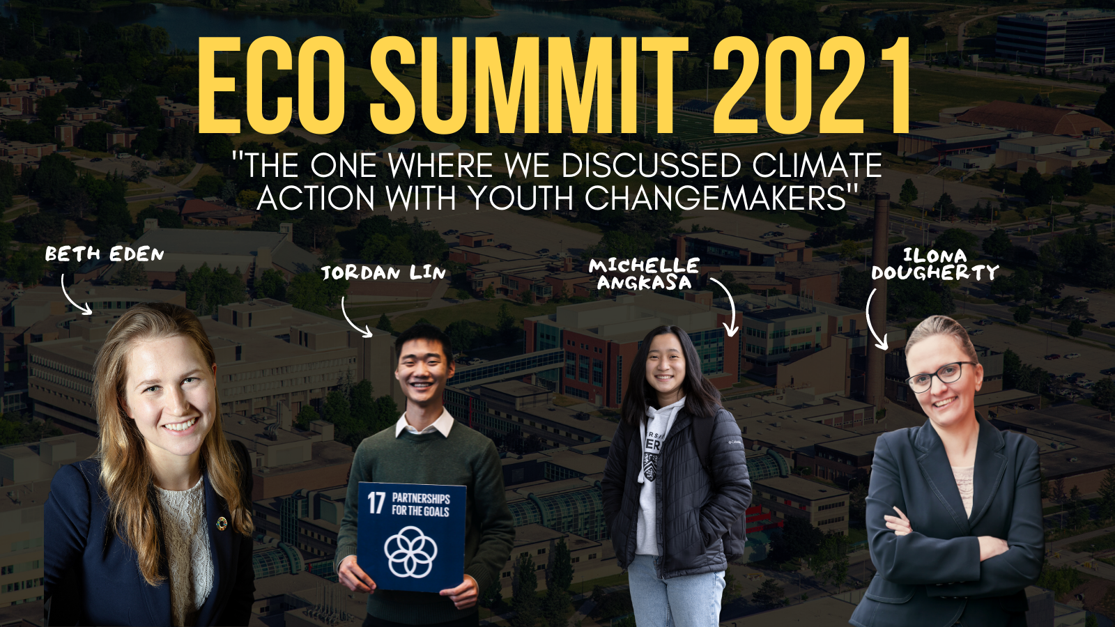 An image with pictures of four panelists and a text that says "Eco Summit 2021: The One Where We Discussed Climate Action with Youth Changemakers"