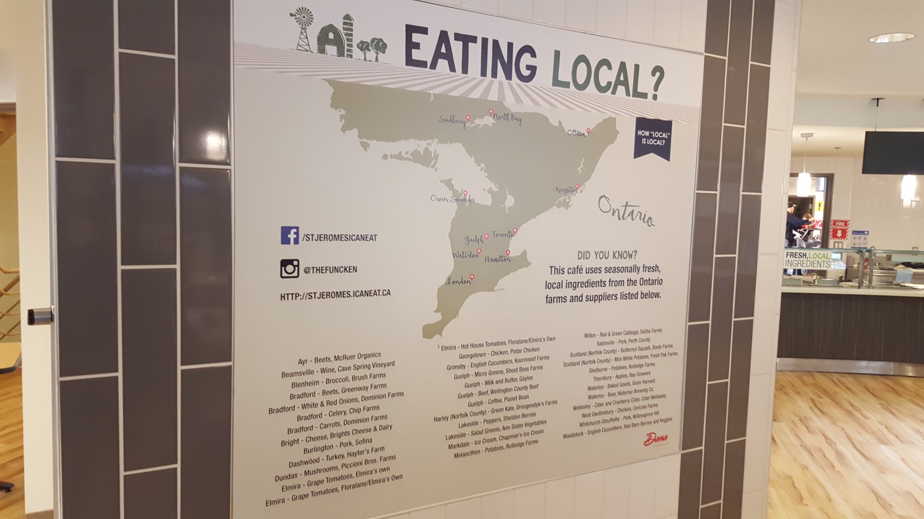 Map of where St. Jerome's sources their food in Ontario 