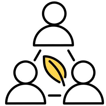 Icon of a group with a leaf in the middle