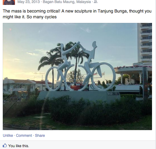Twitter post of cycling statue in Malaysia