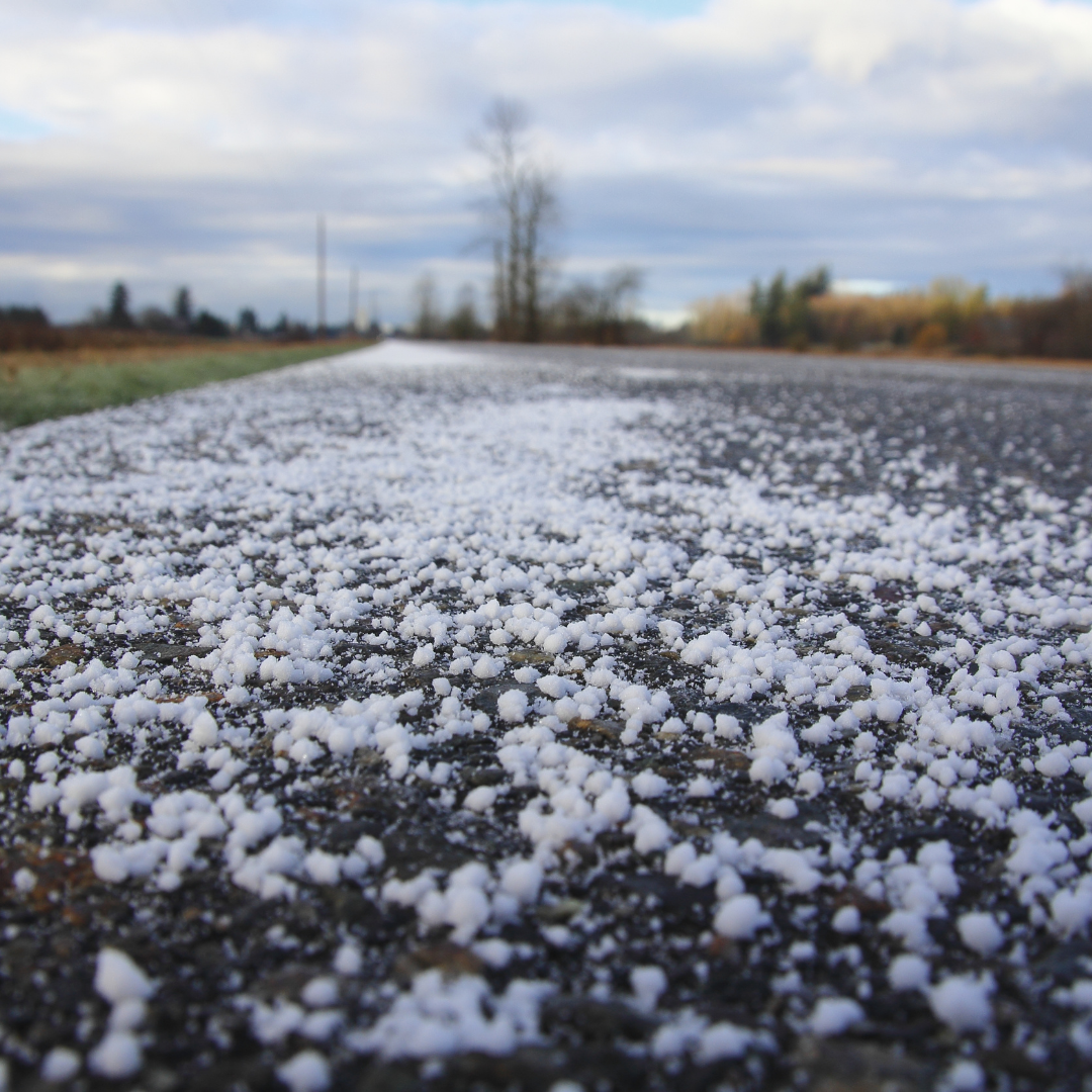 Road salt spread on a road