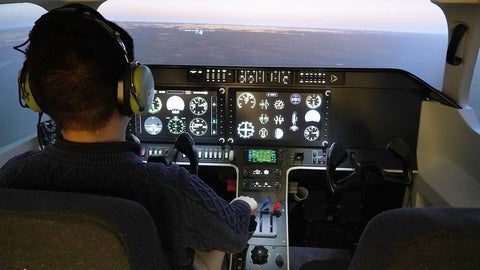 Pilot flying in simulator
