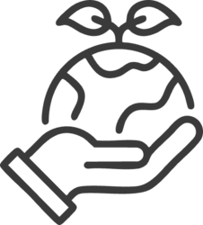 Hand holding a globe with a plant sprouting from the top.